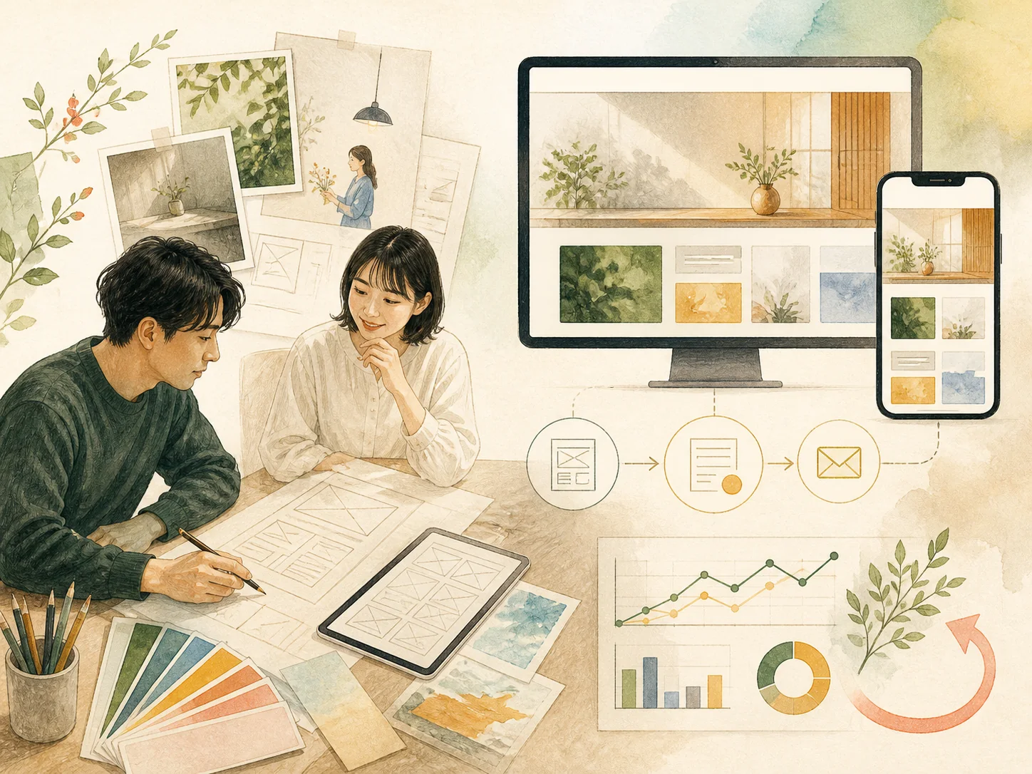 会社の魅力をWebと問い合わせへつなげるイラスト